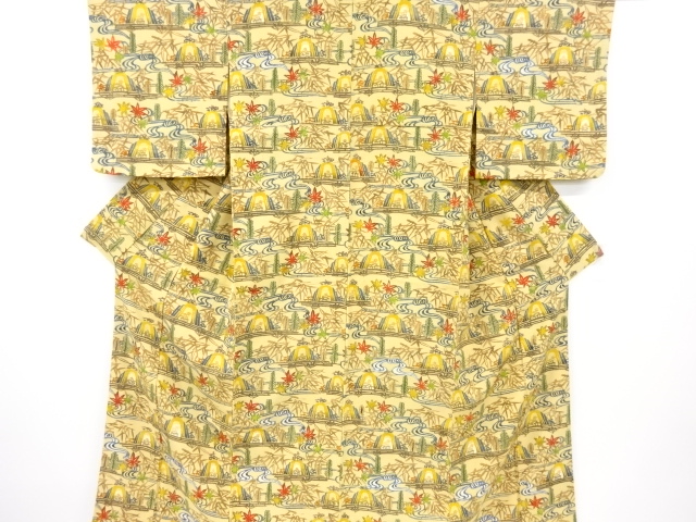 流水に草花模様付け下げ小紋着物